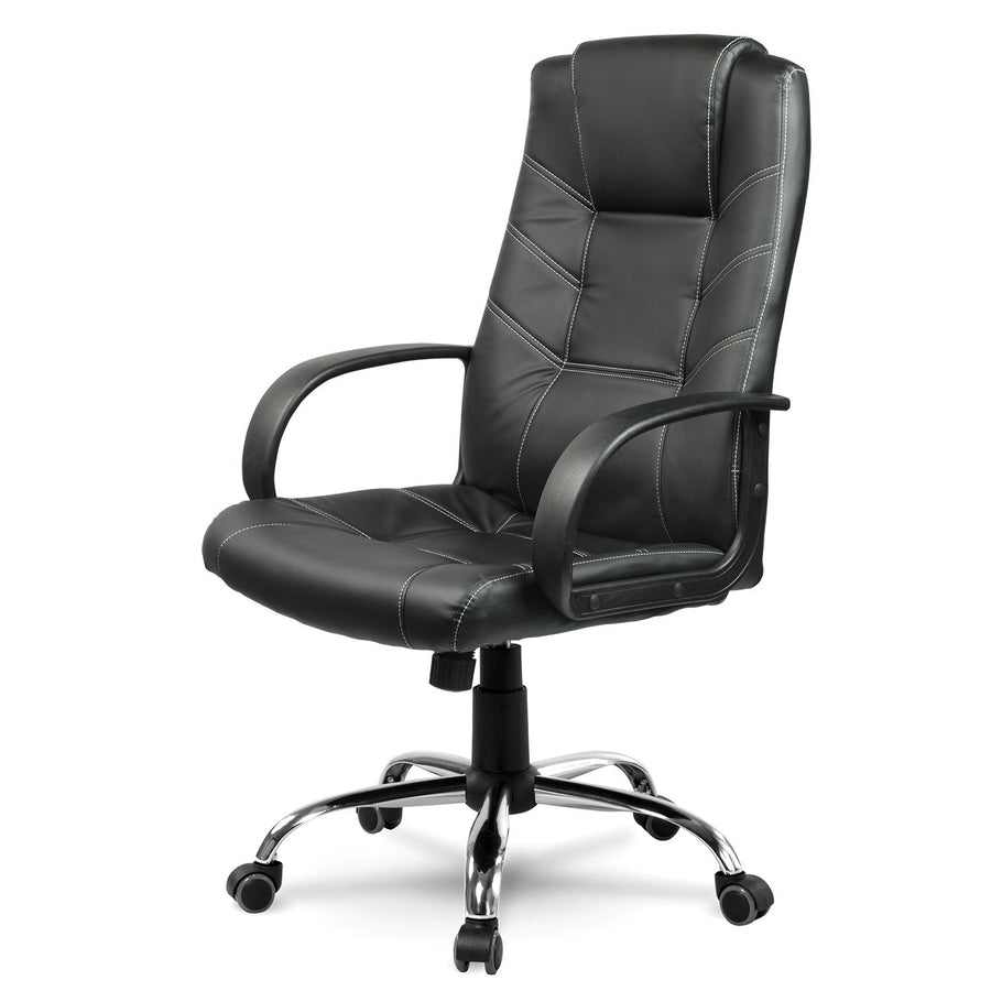 Klassisk ergonomisk kontorstol i sort øko-læder med justerbar højde og vippefunktion