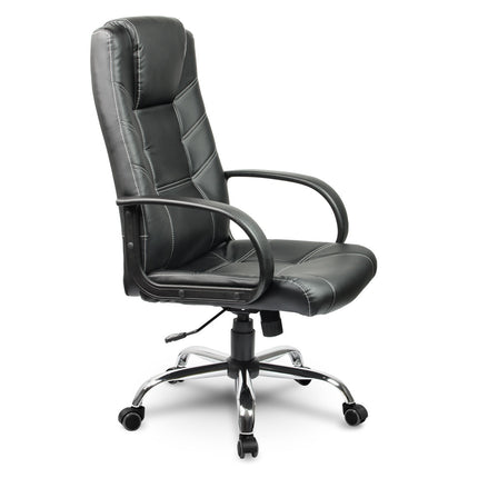 Klassisk ergonomisk kontorstol i sort øko-læder med justerbar højde og vippefunktion