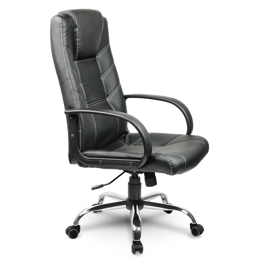 Klassisk ergonomisk kontorstol i sort øko-læder med justerbar højde og vippefunktion