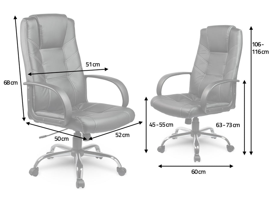 Klassisk ergonomisk kontorstol i sort øko-læder med justerbar højde og vippefunktion