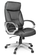 Komfortabel og moderne kontorstol i sort øko-læder med ergonomisk design og vippefunktion til hjemmekontoret
