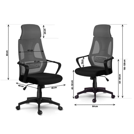 Kontorstol med justerbar højde og nakkestøtte i moderne design - komfortabel og stilfuld løsning til hjemmekontoret