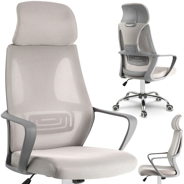 Kontorstol med justerbar højde og ergonomisk design i lys grå mikronet