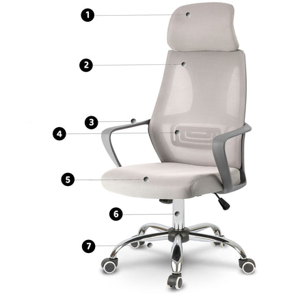 Kontorstol med justerbar højde og ergonomisk design i lys grå mikronet