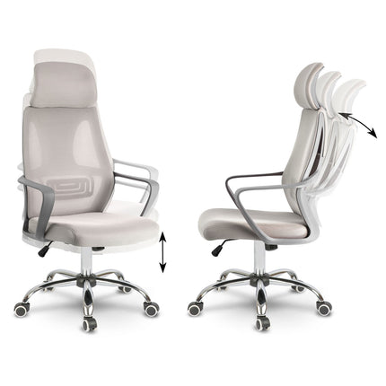 Kontorstol med justerbar højde og ergonomisk design i lys grå mikronet