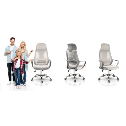 Kontorstol med justerbar højde og ergonomisk design i lys grå mikronet
