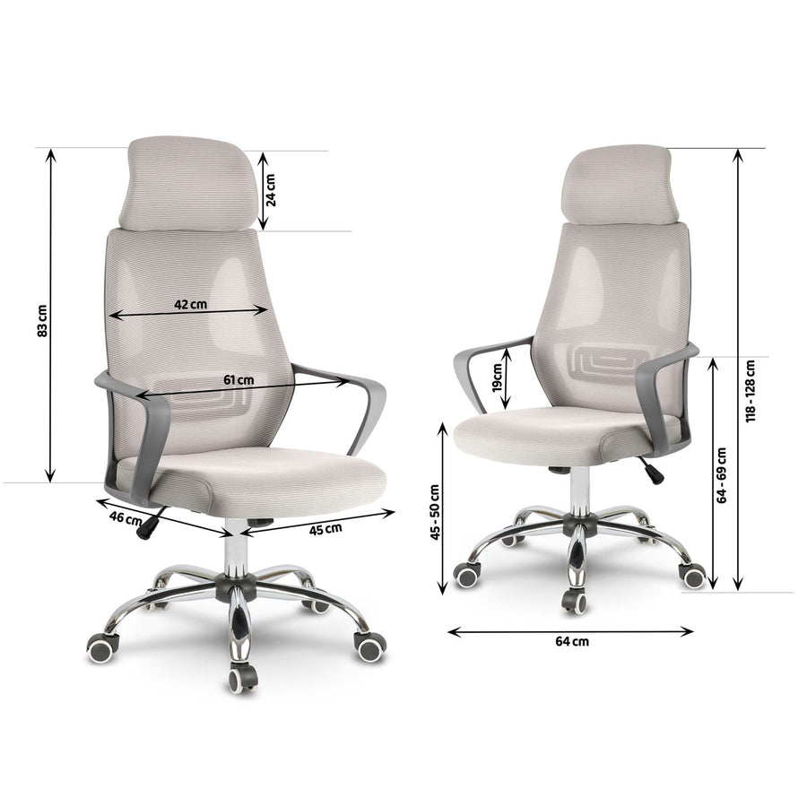 Kontorstol med justerbar højde og ergonomisk design i lys grå mikronet