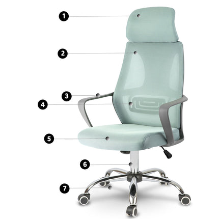 Kontorstol med justerbar højde og ergonomisk design i lys blå farve