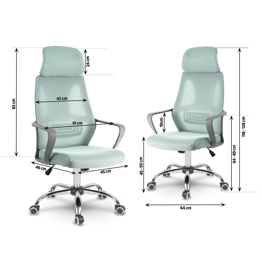 Kontorstol med justerbar højde og ergonomisk design i lys blå farve