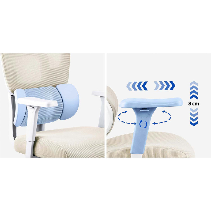 Ergonomisk kontorstol med mesh-ryglæn, justerbar nakkestøtte og 360°-armlæn – beige