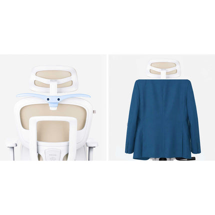Ergonomisk kontorstol med mesh-ryglæn, justerbar nakkestøtte og 360°-armlæn – beige