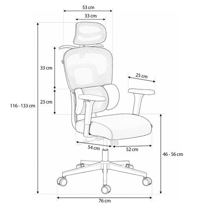 Ergonomisk kontorstol med mesh-ryglæn, justerbar nakkestøtte og 360°-armlæn – beige