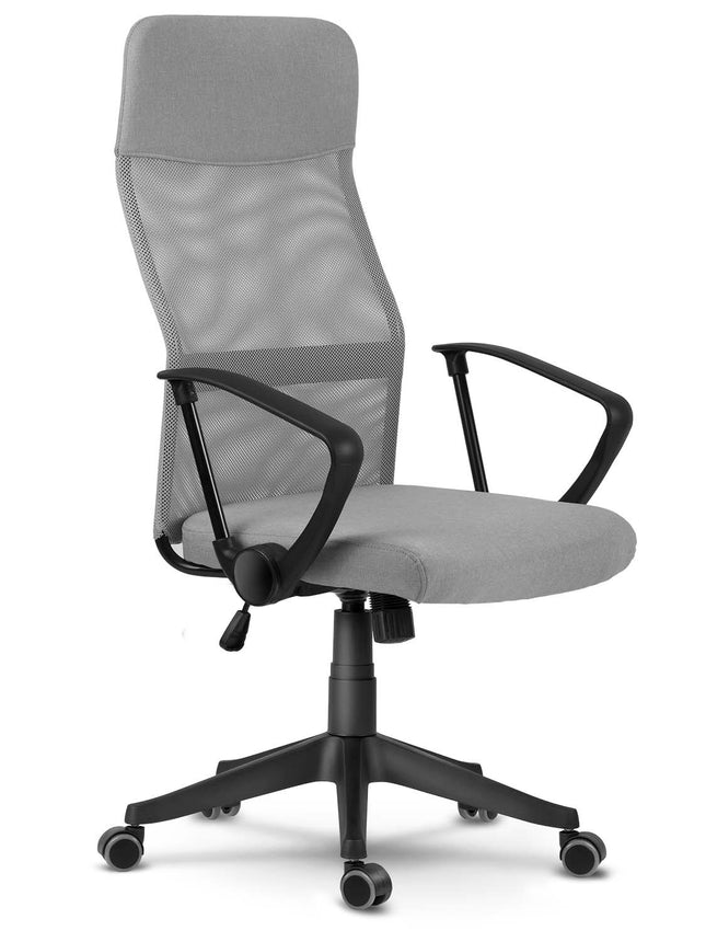 Ergonomisk kontorstol i mikromesh med nakkestøtte – lysegrå