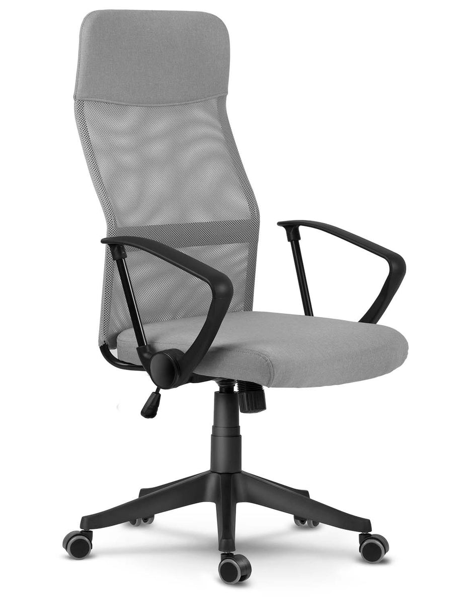Ergonomisk kontorstol i mikromesh med nakkestøtte – lysegrå
