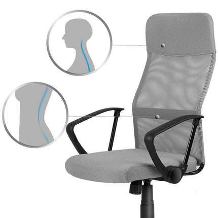 Ergonomisk kontorstol i mikromesh med nakkestøtte – lysegrå