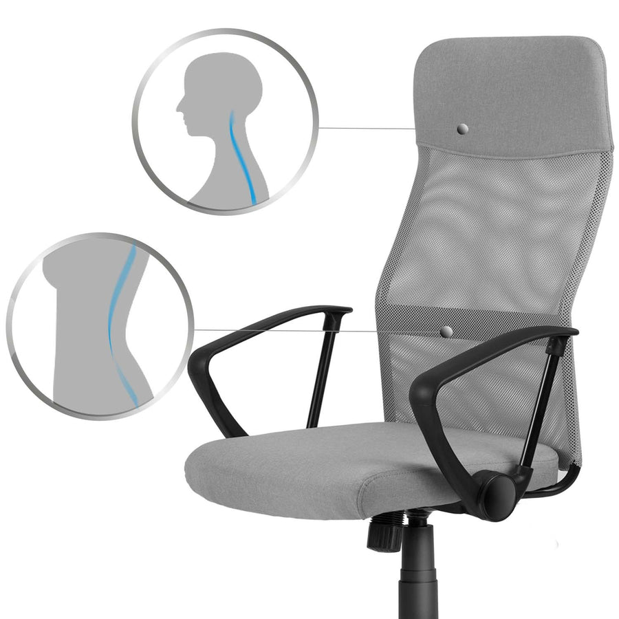 Ergonomisk kontorstol i mikromesh med nakkestøtte – lysegrå