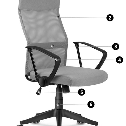 Ergonomisk kontorstol i mikromesh med nakkestøtte – lysegrå