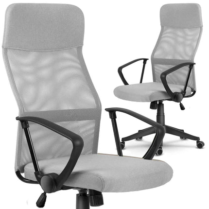 Ergonomisk kontorstol i mikromesh med nakkestøtte – lysegrå