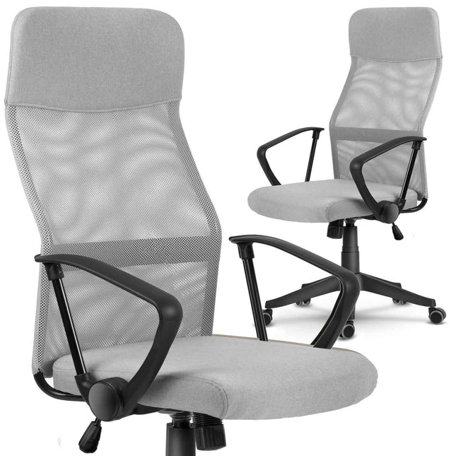 Ergonomisk kontorstol i mikromesh med nakkestøtte – lysegrå