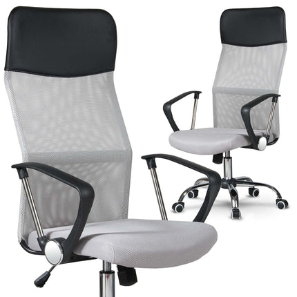 Ergonomisk kontorstol med nakkestøtte i grå micromesh