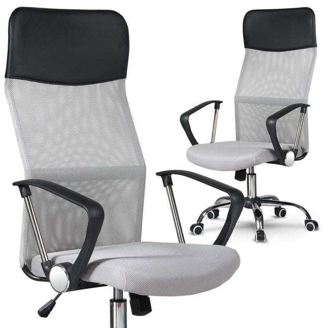 Ergonomisk kontorstol med nakkestøtte i grå micromesh