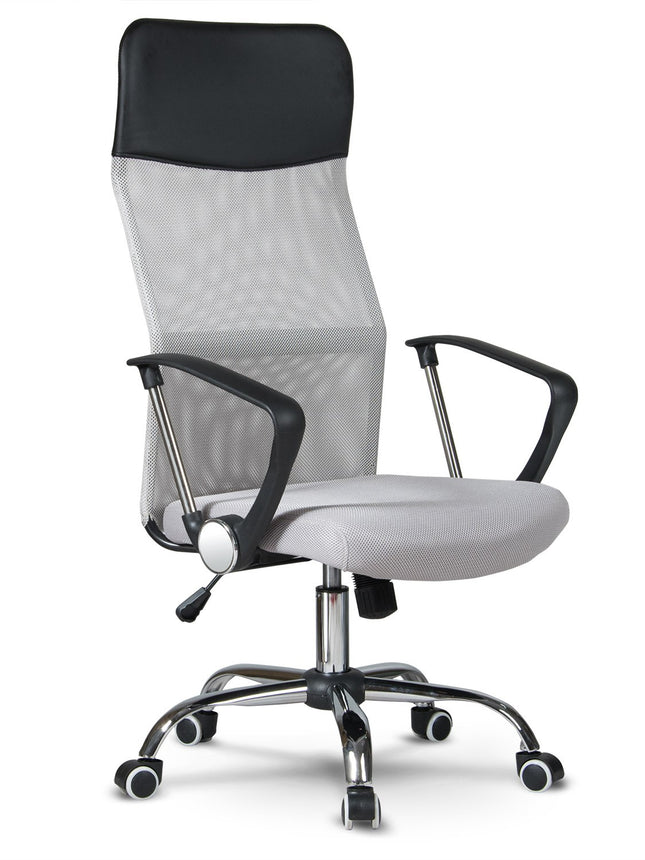 Ergonomisk kontorstol med nakkestøtte i grå micromesh