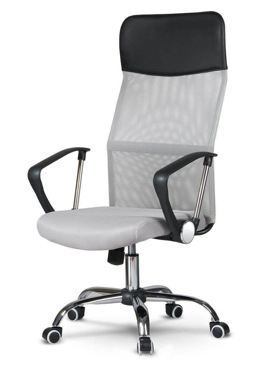 Ergonomisk kontorstol med nakkestøtte i grå micromesh