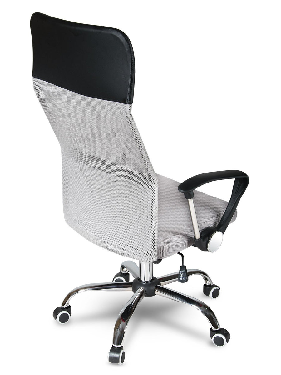 Ergonomisk kontorstol med nakkestøtte i grå micromesh