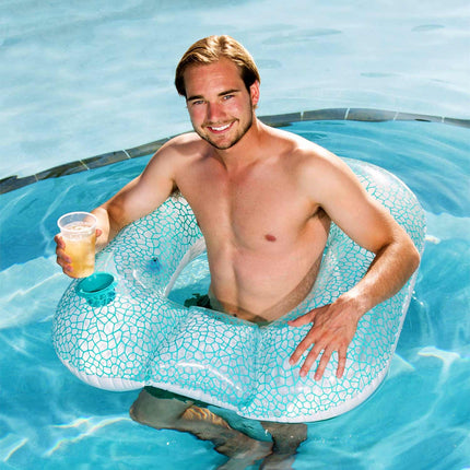 Svømmestol med ryglæn og kopholder - Oppustelig afslapningsstol til pool og strand 102x94 cm