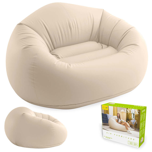 Oppustelig lænestol 137 x 127 x 74 cm i velour, op til 100 kg – beige – Intex