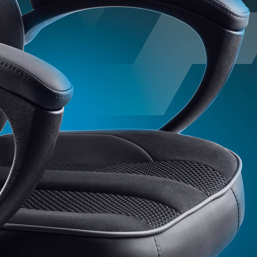 Gamingstol med bucket-sæde, gyngefunktion og højdejustering, sædehøjde 33–45 cm – sort