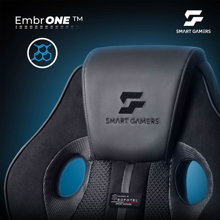 Gamingstol med bucket-sæde, gyngefunktion og højdejustering, sædehøjde 33–45 cm – sort
