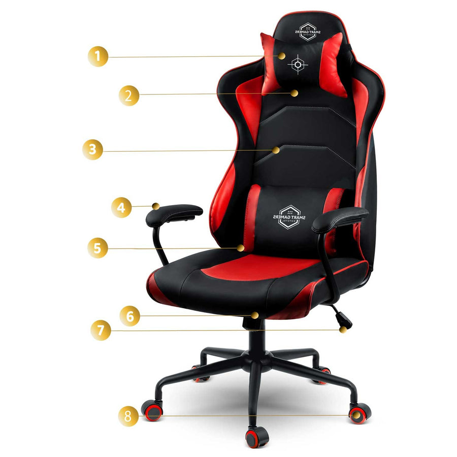 Gamingstol med ergonomisk design og justerbar højde - Rød lænestol til komfortabel gaming og arbejde