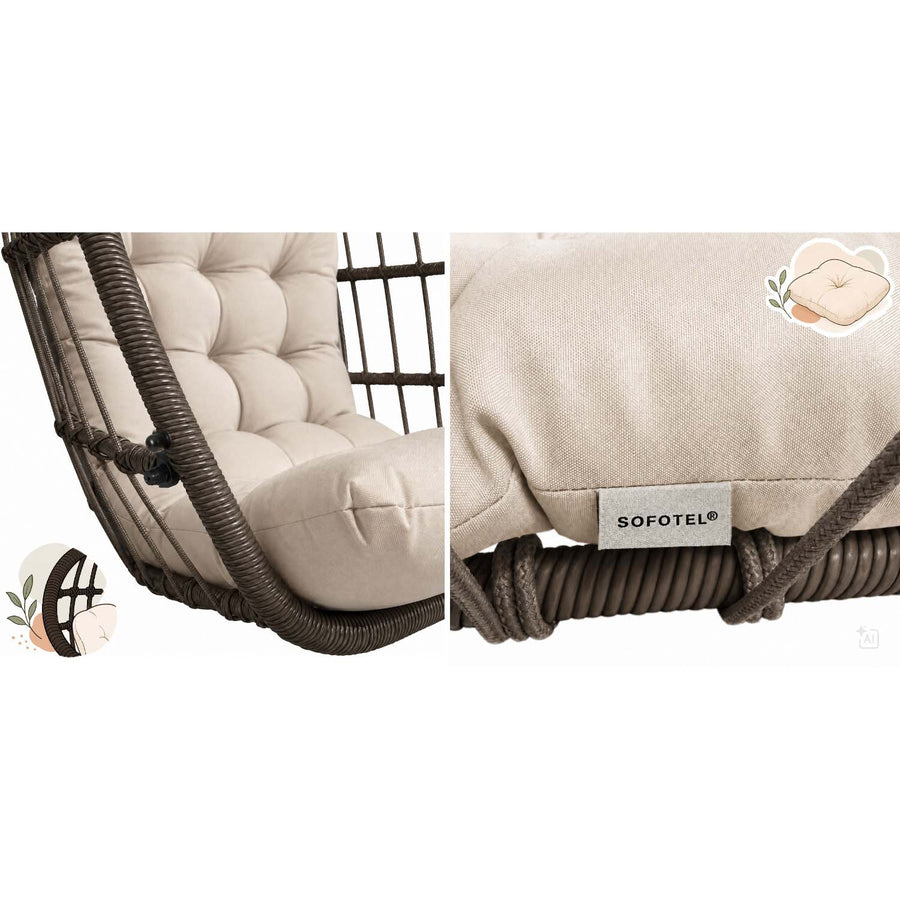 Hængestol med stel til have og terrasse, kurv 108 × 73 cm, 17 cm hynde, op til 140 kg – brun kurv, beige hynde