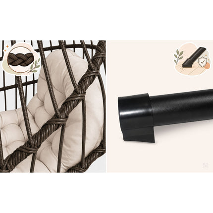 Hængestol med stel til have og terrasse, kurv 108 × 73 cm, 17 cm hynde, op til 140 kg – brun kurv, beige hynde