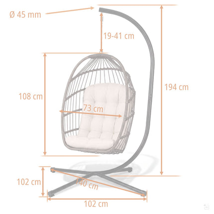 Hængestol med stel til have og terrasse, kurv 108 × 73 cm, 17 cm hynde, op til 140 kg – brun kurv, beige hynde