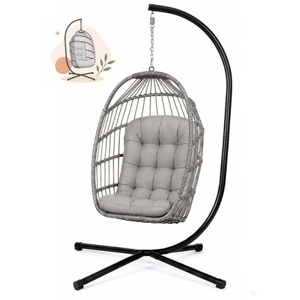 Hængestol med fritstående stativ, 17 cm tyk hynde og kurv 108 × 73 cm – bæreevne 140 kg