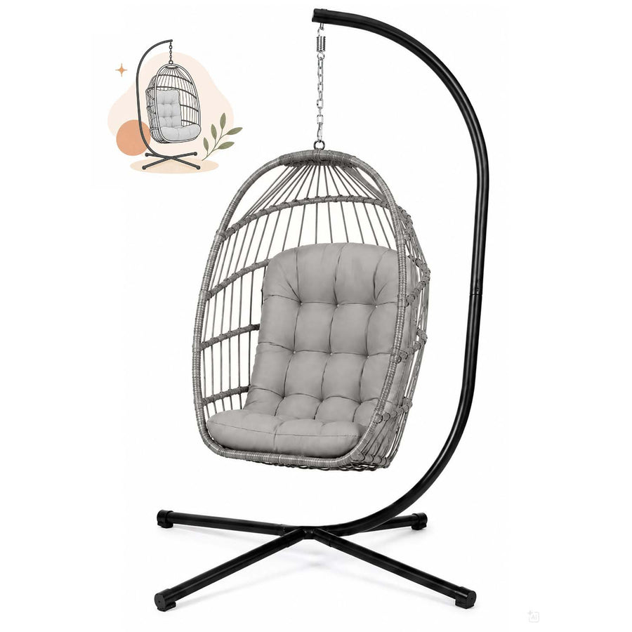 Hængestol med fritstående stativ, 17 cm tyk hynde og kurv 108 × 73 cm – bæreevne 140 kg