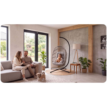 Hængestol med fritstående stativ, 17 cm tyk hynde og kurv 108 × 73 cm – bæreevne 140 kg
