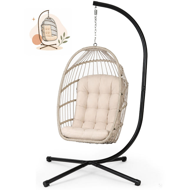 Hængestol med stel til have og terrasse, kurv 108 × 73 cm, 17 cm hynde, op til 140 kg – beige