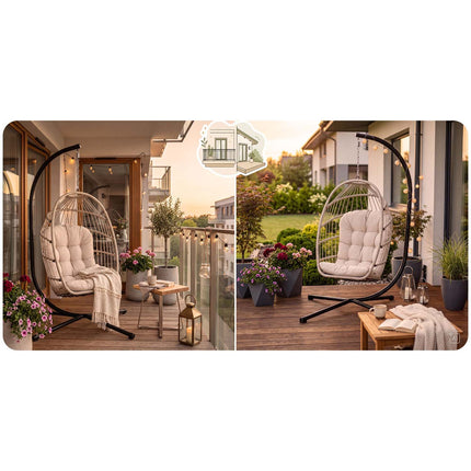Hængestol med stel til have og terrasse, kurv 108 × 73 cm, 17 cm hynde, op til 140 kg – beige