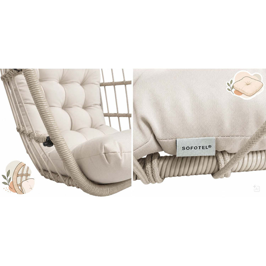 Hængestol med stel til have og terrasse, kurv 108 × 73 cm, 17 cm hynde, op til 140 kg – beige