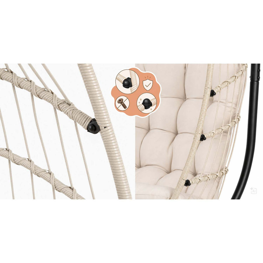 Hængestol med stel til have og terrasse, kurv 108 × 73 cm, 17 cm hynde, op til 140 kg – beige