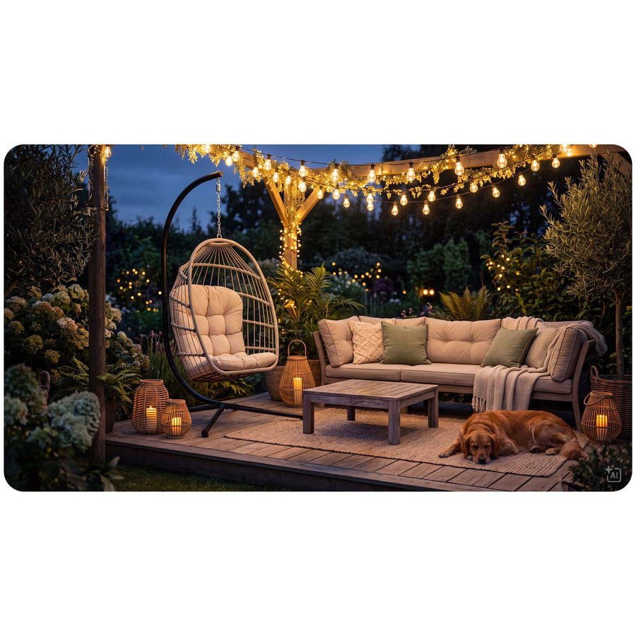 Hængestol med stel til have og terrasse, kurv 108 × 73 cm, 17 cm hynde, op til 140 kg – beige
