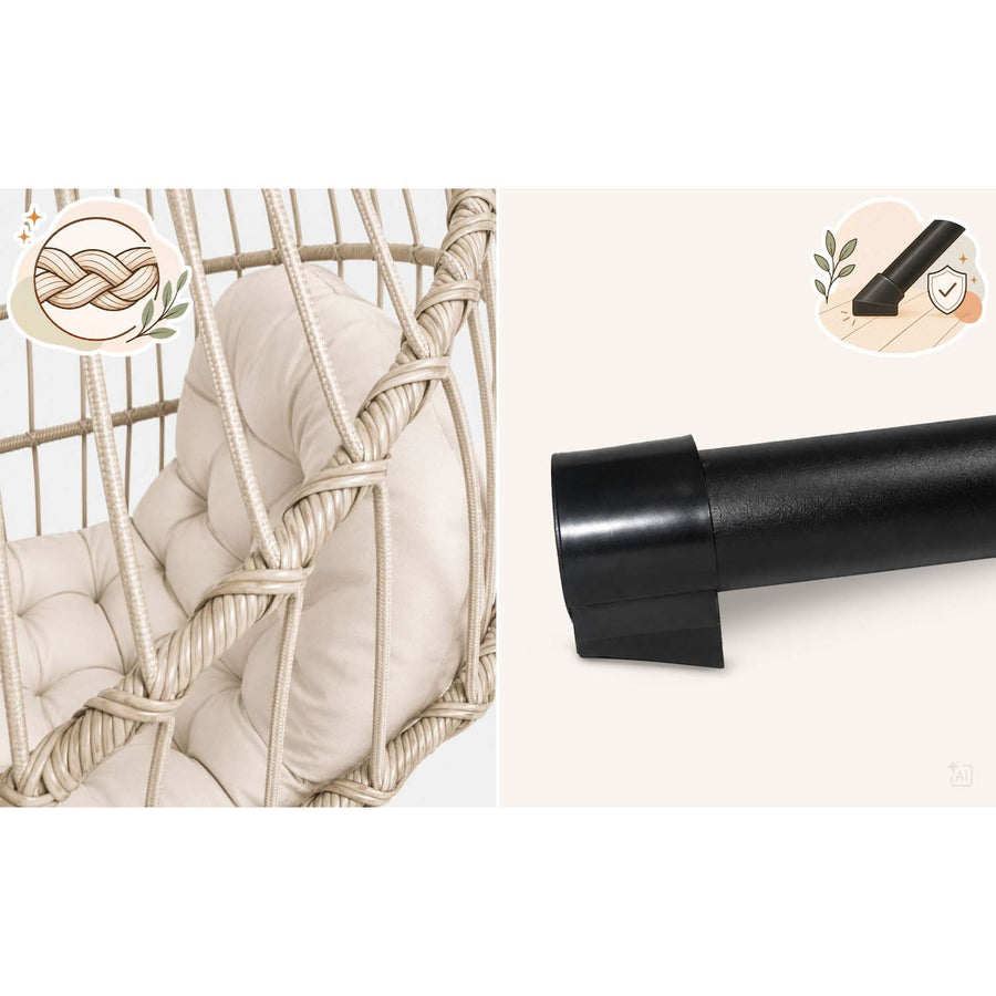 Hængestol med stel til have og terrasse, kurv 108 × 73 cm, 17 cm hynde, op til 140 kg – beige