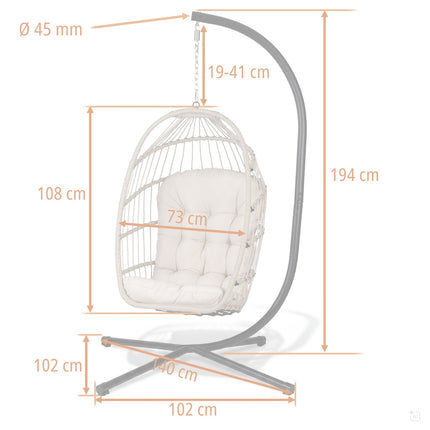Hængestol med stel til have og terrasse, kurv 108 × 73 cm, 17 cm hynde, op til 140 kg – beige