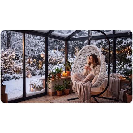 Hængestol med stel til have og terrasse, kurv 112 × 91 cm, 14 cm hynde, op til 150 kg – hvid kurv, cremefarvet hynde