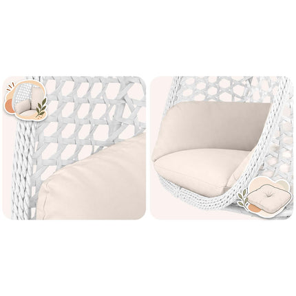 Hængestol med stel til have og terrasse, kurv 112 × 91 cm, 14 cm hynde, op til 150 kg – hvid kurv, cremefarvet hynde