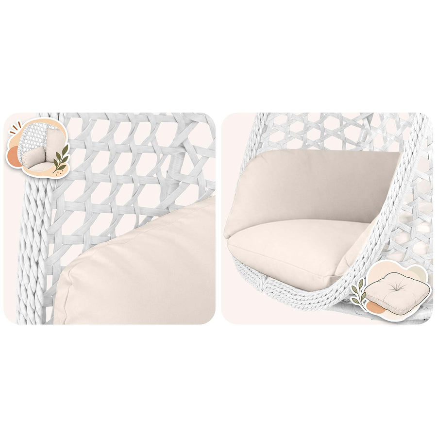 Hængestol med stel til have og terrasse, kurv 112 × 91 cm, 14 cm hynde, op til 150 kg – hvid kurv, cremefarvet hynde
