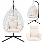 Hængestol med stel til have og terrasse, kurv 112 × 91 cm, 14 cm hynde, op til 150 kg – hvid kurv, cremefarvet hynde